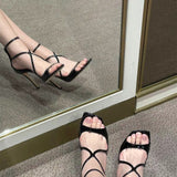 2025 New French One-Word With Fine Heel Sexy Sandals Women's Black Toe High-Heeled Shoes Square Roman Shoes HZ0115