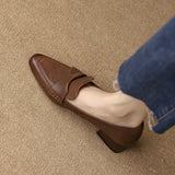 Brown French Singles Women's Pointed Thick Heel Small Leather Shoes Commuting Temperament Low Heel Women's Shoes HZ0115