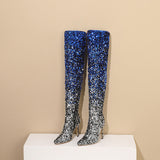 2025 New Gradient Squint Side Zipper Tip Fine Heel High Knee Boots Woman HZ0115