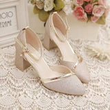 2025 Spring New One-Word Buckle Head Sandals Women's Korean Version Of Thick Heel High Heels Tips Hollow Daily Women's Sandals HZ0115