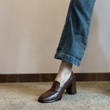 Coarse Heel High-Heeled Women's Autumn 2025 New Black British Wind Happy Shoes Temperament Square Single Shoes HZ0115