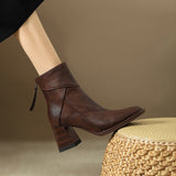 Coarse And Short Boots Women 2025 New High-Heere Winter Brown Skinny Boots English-Style Vintage Martin Boots HZ0115