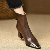 Vintage Wind Metal Tip-Tip Temperament Short Boots 2025 New Winter Zipper Fashion Coarse And Chivalier Boots HZ0115