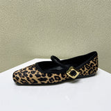 Standing Women's Shoes In The Autumn Of 2025 With Leopard-Print Square Head Flat Shoes European Shallow Single Shoes HZ0115