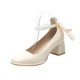High-Heeled Women 2025 New Bow Fairy Wind With Coarse Heel Girl Head French Mary Jane Singles Shoes HZ0115