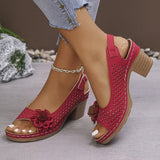 Large-Size Flower High-Heeled Sandals Women 2025 Summer New Fashion Coarse Heel Buckle With Women's Sandals HZ0115