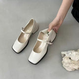Spring 2025 New Square Heel Mary Jane Shoes British Wind Head Black Leather Shoes Lefu Single Shoes HZ0115