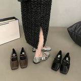 French Flat Silver Mary Jane Single Shoes Women's Shoes 2025 New Summer Square Gentle Korean Version Of Small Leather Shoes HZ0115