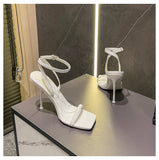 In The Summer Of 2025, The New Square Head Niche With Sandals High Heels Women's Fine And Black Velvet Surface Toe HZ0115