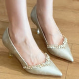 New Beautiful Champagne High Heels Wedding Shoes Two Women's Water Drill Tips Famous Wind Fine Heel Single Shoes HZ0115