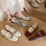 French Retro Mary Jane Shoes Women Spring And Autumn Small Design Single Shoes Light-Mouthed Silver Shoes HZ0115