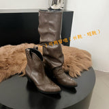 Folded Piles Of Long Boots Women Western Boots Coarse But Knee Belt Buckle Trouser Boots HZ0115