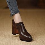 High-Heeled Women 2025 Spring And Autumn New Deep Mouth Round Head Single Shoes Coarse Heel Professional Work Shoes Soft Soles Comfortable Small Leather Shoes HZ0115