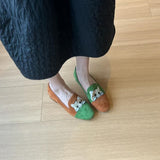 Embroidered Kitten One Foot Pedal Leof Shoes Women Retro New Chinese Style Outside Wearing A Single Shoe Flat Bean Bean Shoes HZ0115