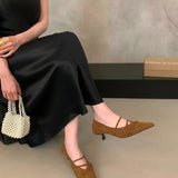 French Retro Velvet Face Tip Fine Heel Mary Jane Single Shoe Woman 2025 New Commuter Kitten Heels High Heels HZ0115