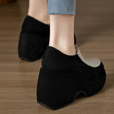 Thick-Soled Pine Soles Of Lefu Shoes 10Cm Slope Heel Single Shoes Round Head Small Height Height Waterproof Platform Deep Mouth High Heels HZ0115