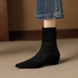 Sharp-Headed Velvet Zippered Elastic Boots Women's New Thin Boots In The Raised Short Boots HZ0115