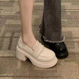 Thick-Soled Small Leather Shoes Women In The Spring Of 2025 New Pine Cake French Retro English Style Lefu Shoes One Foot Single Shoes HZ0115