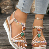 Thick Bottom Slope Heel Sandals Women 2025 Summer New Bohemian Loose Tight Belt Fashion Casual Roman Sandals HZ0115