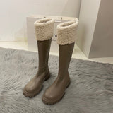 Thick-Bottomed Brown Long-Heeled Knight Boots Women's Shoes 2025 New Autumn And Winter Plus Velveled Winter Shoes Snow Boots HZ0115