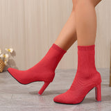 Large-Size Martin Boots Women 2025 New Autumn And Winter Tips And Flying Weave High-Hees Thin Skinny Boots HZ0115