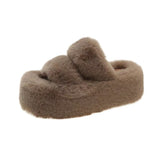 Large-Size Tide Slew Soft 7Cm External Wear Hairy Slippers Women Flat-Bottom One-Word Drag Autumn New Thick HZ0115