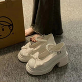 Mary Jane Small Leather Shoes Women Thick Soles Raised Sweet Bows Shallow Single Shoes Buckle English Style Women's Shoes HZ0115