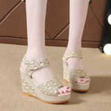 2025 Summer New Slope And Fish Mouth Sandals Women's Casual Loose Cake Thick-Sed High-Heeled Magic Sticker Women's Shoes HZ0115