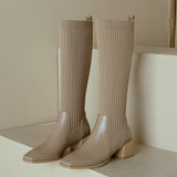 Vintage Knitted Wool Elastic Lean Long Boots Woman But Knee-High Thick And Socks Boots Spring And Autumn Boots HZ0115