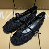 ZA Home 2025 New Women's Shoes Spanish Embroidery Fashion Low-Help Embroidery Mesh Single Shoes Women HZ0115