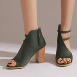 Solid Color Buckle Women's Cool Boots 2025 New Round Head Fashion Large-Size Fish Mouth Coarse Heel High-Heeled Women's Shoes HZ0115