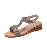 Fairy Wind Slope Heel Sandals Women Large Size 2025 Summer New Water Drill Loose With Feet Mother Sandals HZ0115