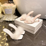 2025 High Heel Slippers Women's New High Heel Fine Heel Summer Fashion Hair Sandals Women HZ0115