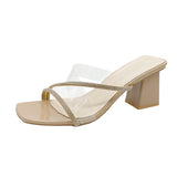 Summer New Women's Coarse And Slippers Korean Version Of Simple Fashion Transparent Cool Slippers Outside The Square Half Slippers HZ0115