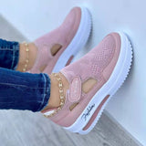 Large-Size Casual Single-Shoe Women's Spring And Summer New Flat Bottom Flying Weaving Breathable Magic Sticker Casual Mesh Shoes HZ0115