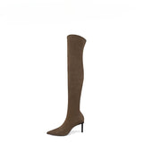 Over-Knee Boots Autumn And Winter Explosion Of High-Heeled High-Heeled High-Heeled Shoes Brown Elastic Thin Boots HZ0115