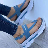 2025 Summer New Large-Size Slope Hedging Buckle Sandals Women Wearing Roman Sandals Outside The Thick Soles HZ0115