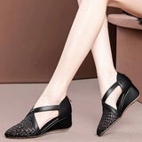Slope Sandals Women 2025 New Spring And Summer Hollow Soft Base Middle-Naught Mother Shoes Breathable Comfortable Hand-Woven Single Shoes HZ0115