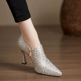 French Fashion Pearl Hot Heel 2025 Spring New Side Zipper Tip Fine Heel Women's Fashion Single Shoes HZ0115
