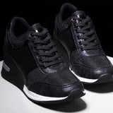 Casual Slope Heels 2025 Autumn And Winter Thick Soles Thick-Soled Shoes Round Head Cross-Lace Casual Shoes HZ0115
