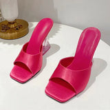 High-Hee Slippers Women's 2025 Summer New Square Head Thick And One-Word Fashion Wearing Large-Size Cold Slippers HZ0115