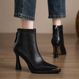 Vintage British Style Waterproof High And Short Boots Women Autumn And Winter New Metal Sharp Head Thick And Fashion Boots Thin Boots HZ0115