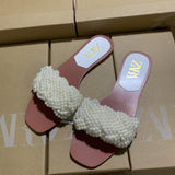 ZA2025 Flat Shoes Spring New Fashion Splip Slippers Pearl With Color Fe Temperament Single Shoes Women HZ0115