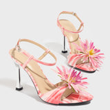 Women's Round Head Three-Dimensional Flower Paint And Fine High-Heeled Sandals Women's Shoes Elegant Pink High-Heeled Shoes HZ0115