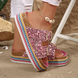 Large-Size Fashion Thick-Bottomed Slippers Double Buckle Wearing Beach Corks Duke Bin Buckle Cold Slippers HZ0115