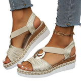 Large-Size 2025 New Slope Heel Sandals Women Metal Buckle Rope Slopes And Light-Bottomed Fish Mouth Sandals HZ0115