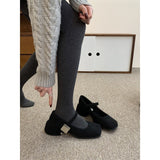 Grey Mary Jane Hairy Shoes Women's Winter Wearing New French Vintage Vintage Coarse Heel Women's Tuff High Heels HZ0115