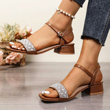 Coarse Heel Fish Mouth Sandals Women 2025 Summer New Large-Size Fashion Water Drill With Sandals HZ0115