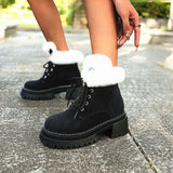 Hairy Mouth Plus Velvet Short Boots Women 2025 Autumn And Winter New Large-Size Round Head Coarse And Fashion Tice Cotton Boots HZ0115