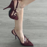 2025 New Leather With Cat Heel Sandals Female Sense Black Sharp Tip High Heel High Heel HZ0115